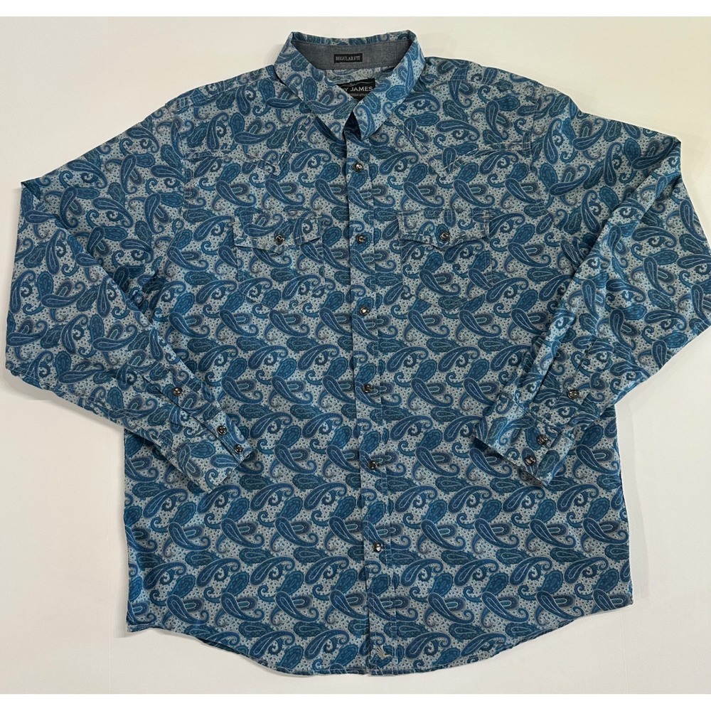 Cody James Mens XL Blue Paisley Western Long Sleeve Button Down Shirt CMSU19W17